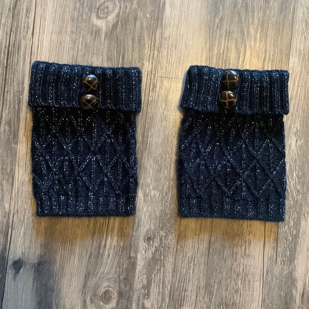 Black Boot Cuffs with Buttons and Shimmer Accents